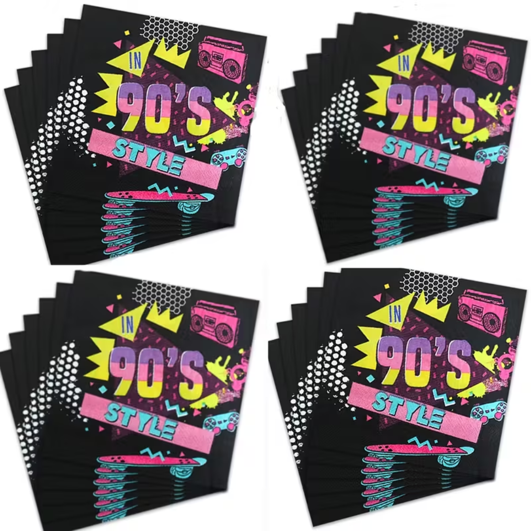 90er Retro Servietten Schwarz
