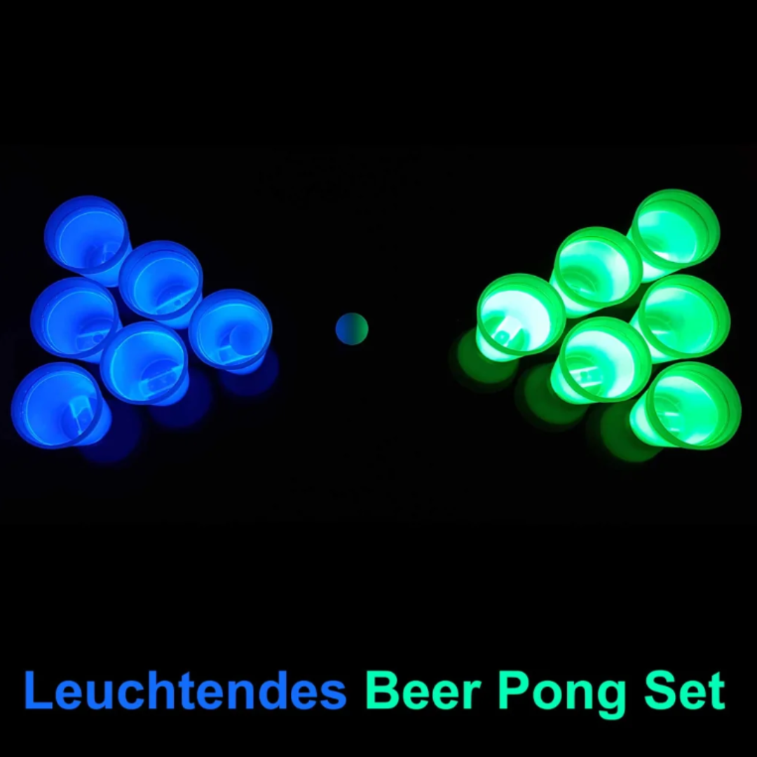 Leuchtendes Beer Pong Set, blau/grün - 14 teilig