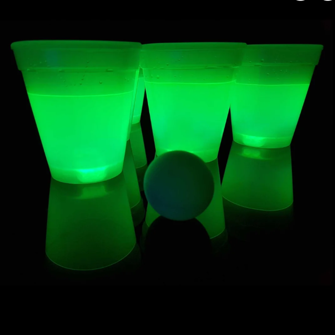 Leuchtendes Beer Pong Set, blau/grün - 14 teilig