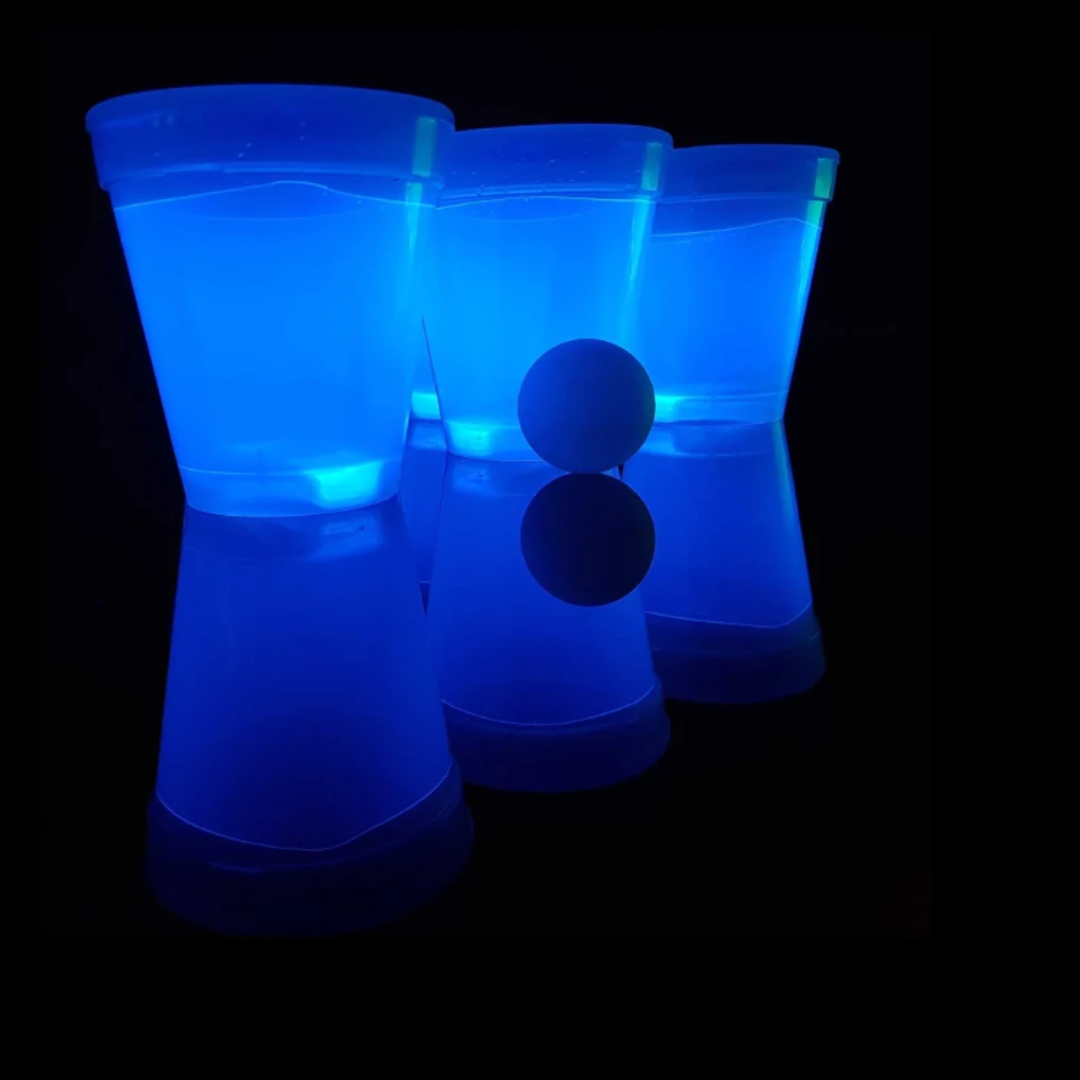 Leuchtendes Beer Pong Set, blau/grün - 14 teilig