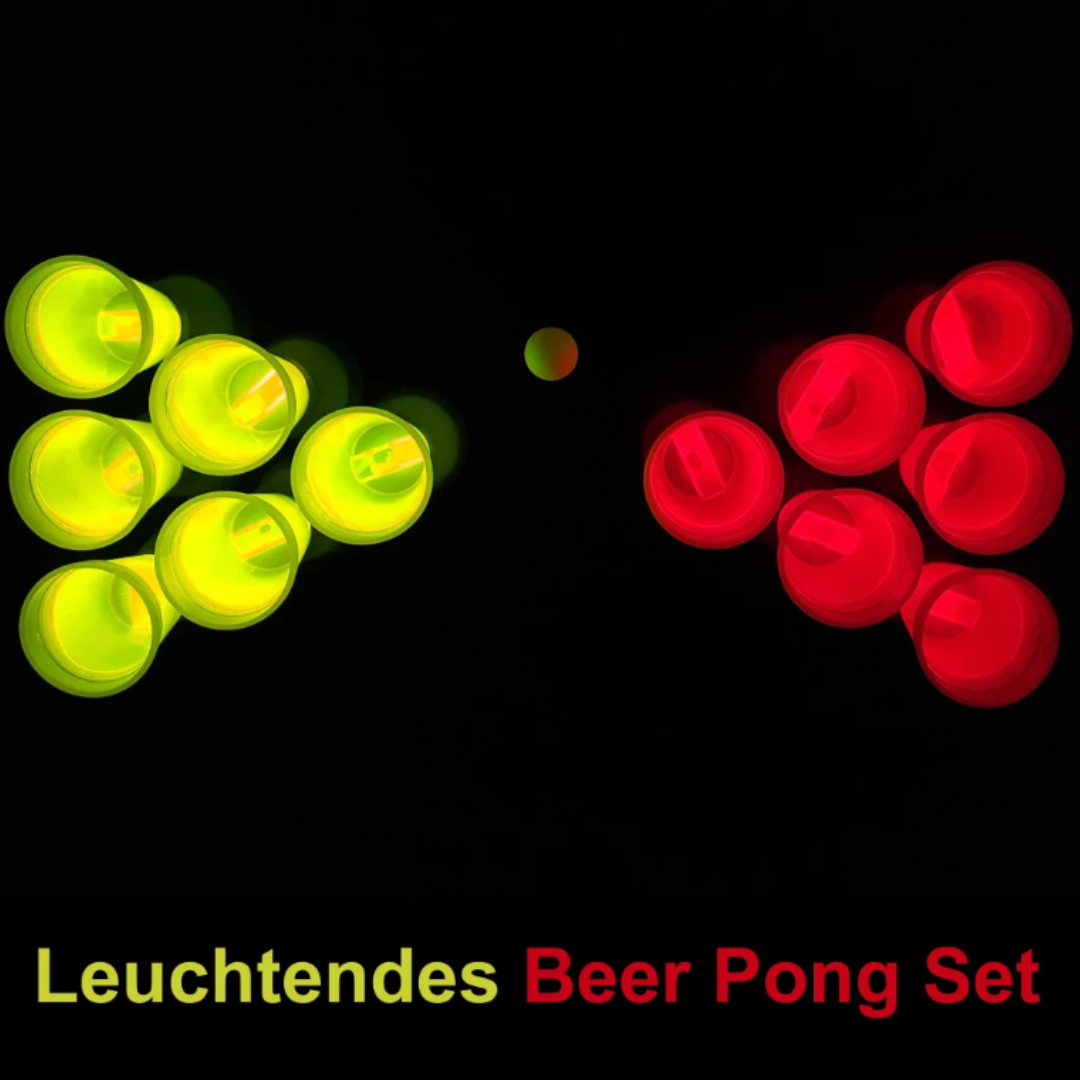 Leuchtendes Beer Pong Set, rot/gelb - 14 teilig
