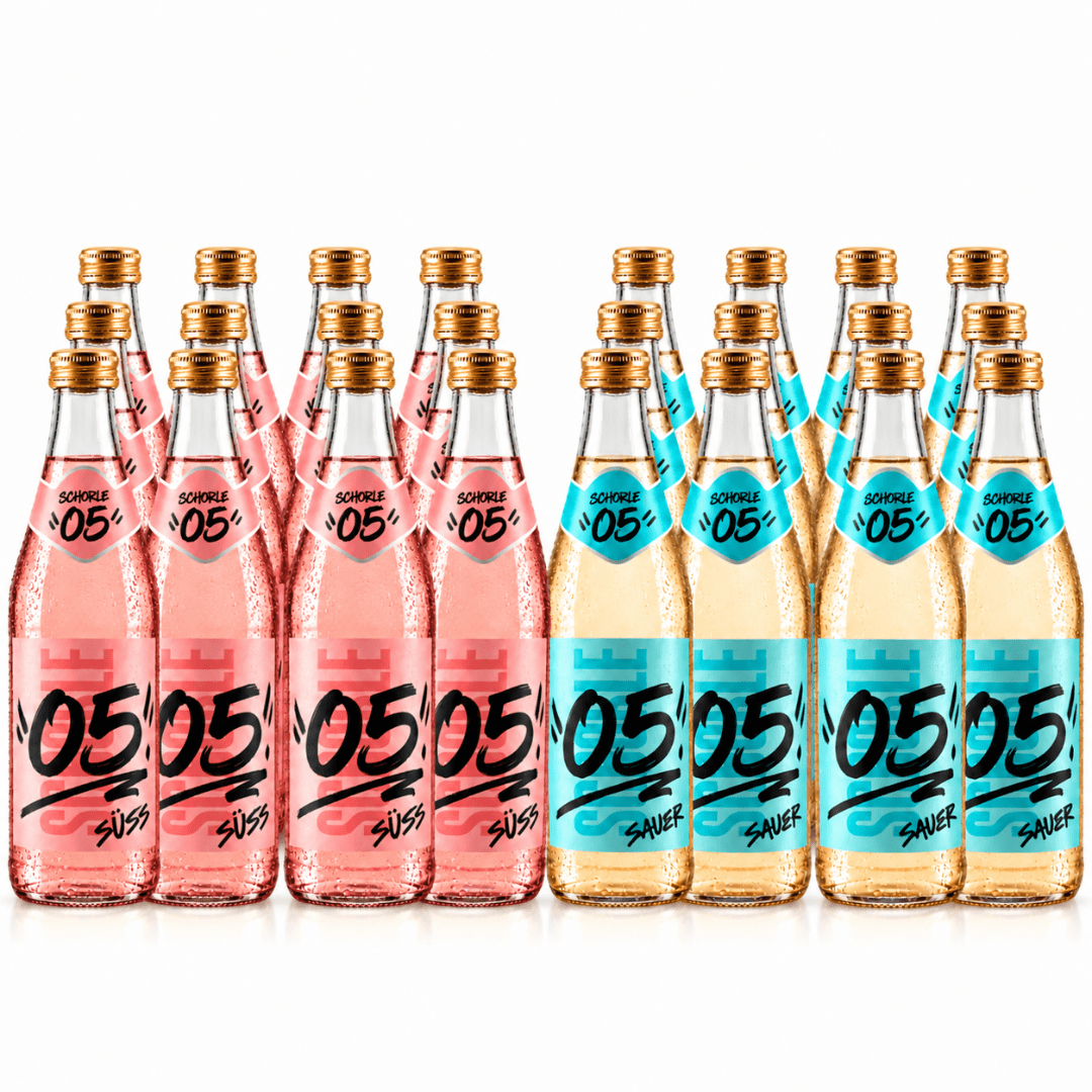05 Schorle Mix Pack – 24 Flaschen (12 × Sauer, 12 × Süß) 0,5 l - TwentyFourParty