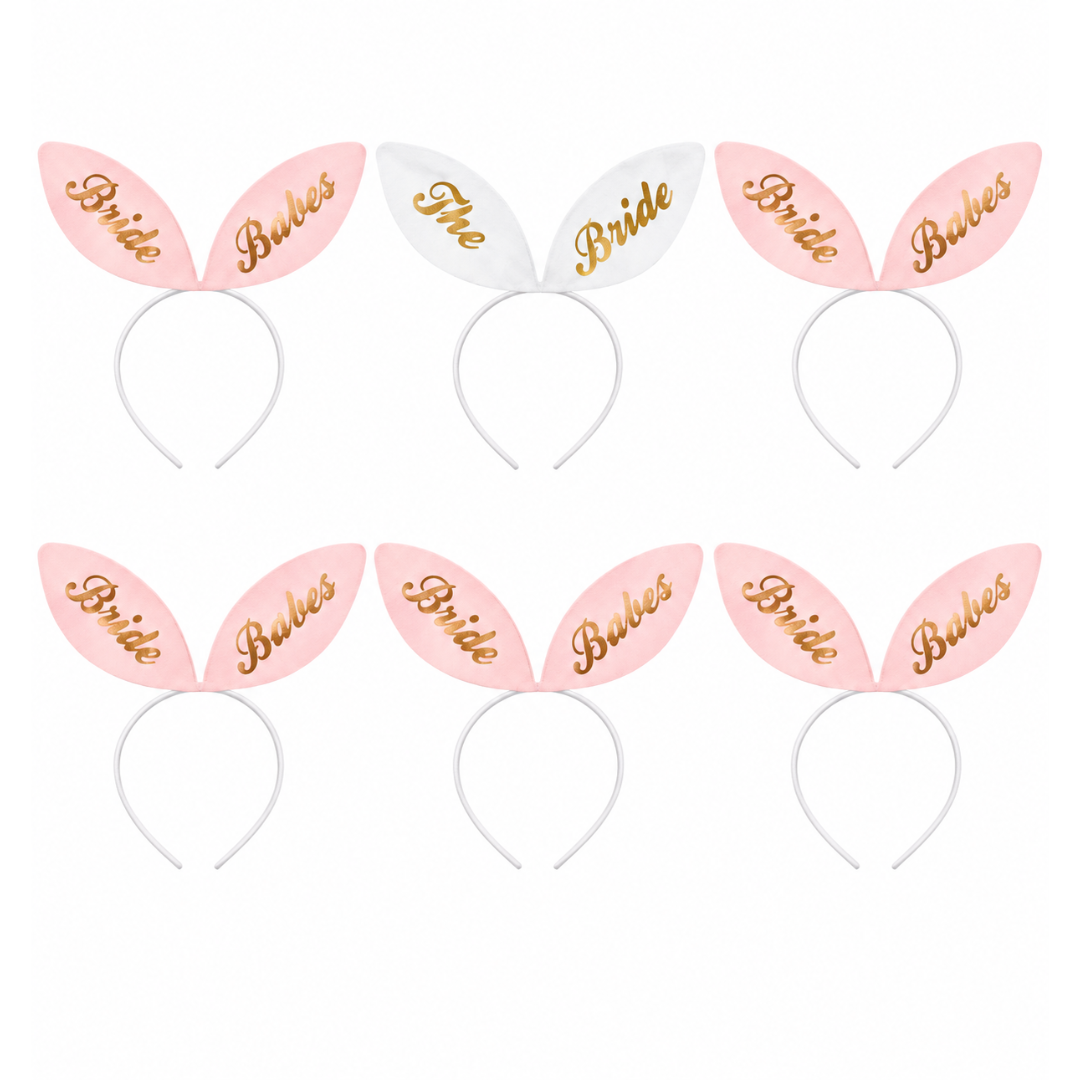 6er Set Bunny-Haarreifen The Bride & Bride Babes Rosa