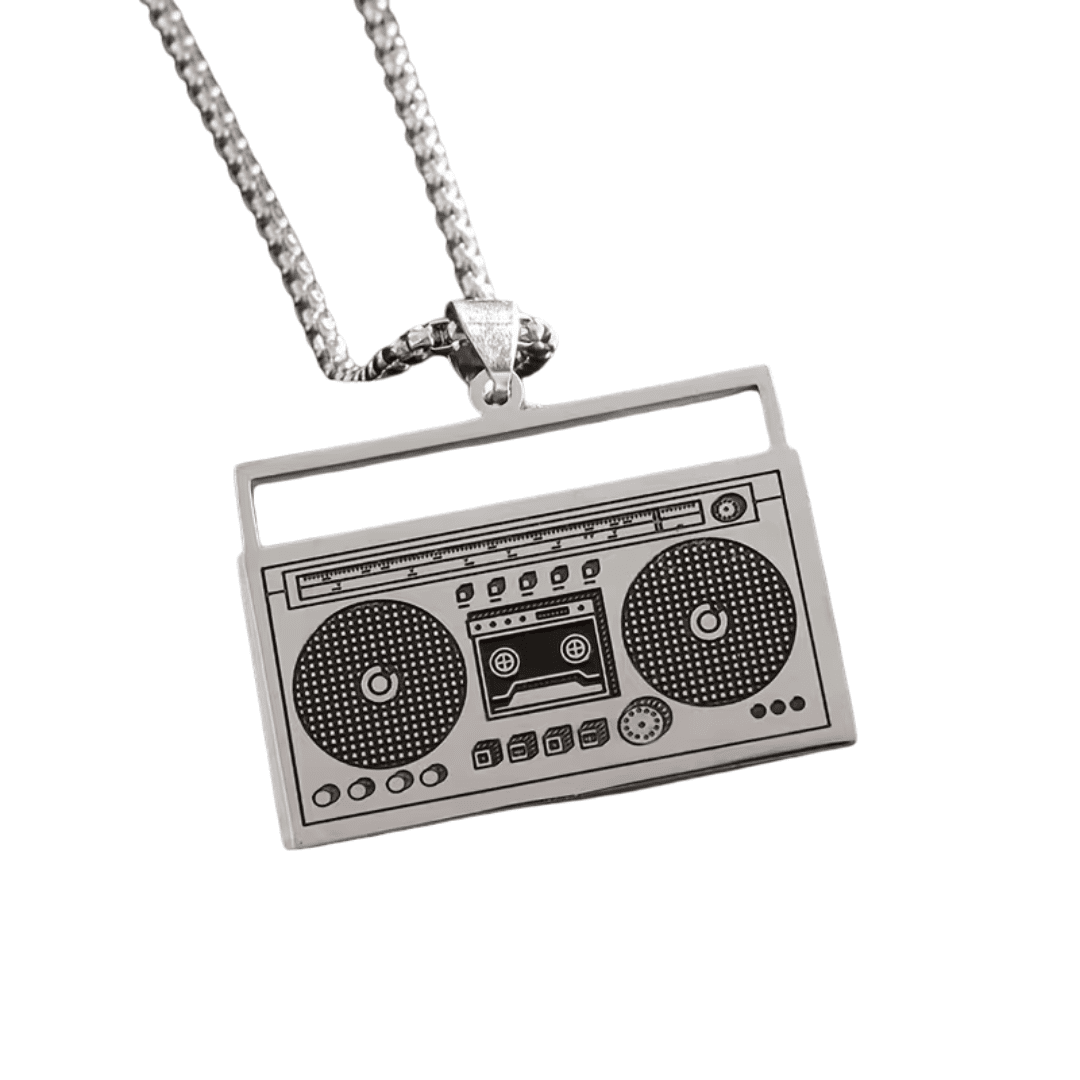 90er Jahre Ghettoblaster Halskette Silber - TwentyFourParty