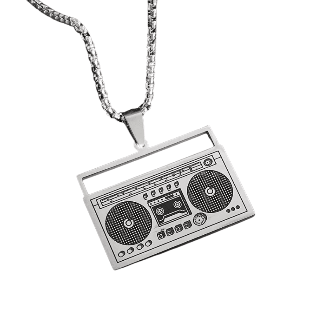90er Jahre Ghettoblaster Halskette Silber - TwentyFourParty