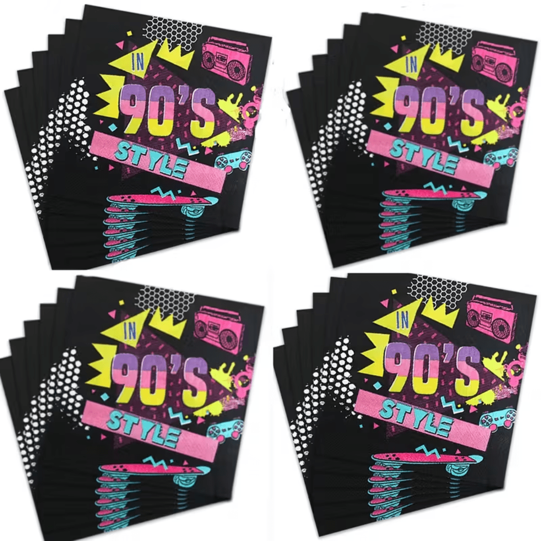 90er Retro Servietten Schwarz - TwentyFourParty