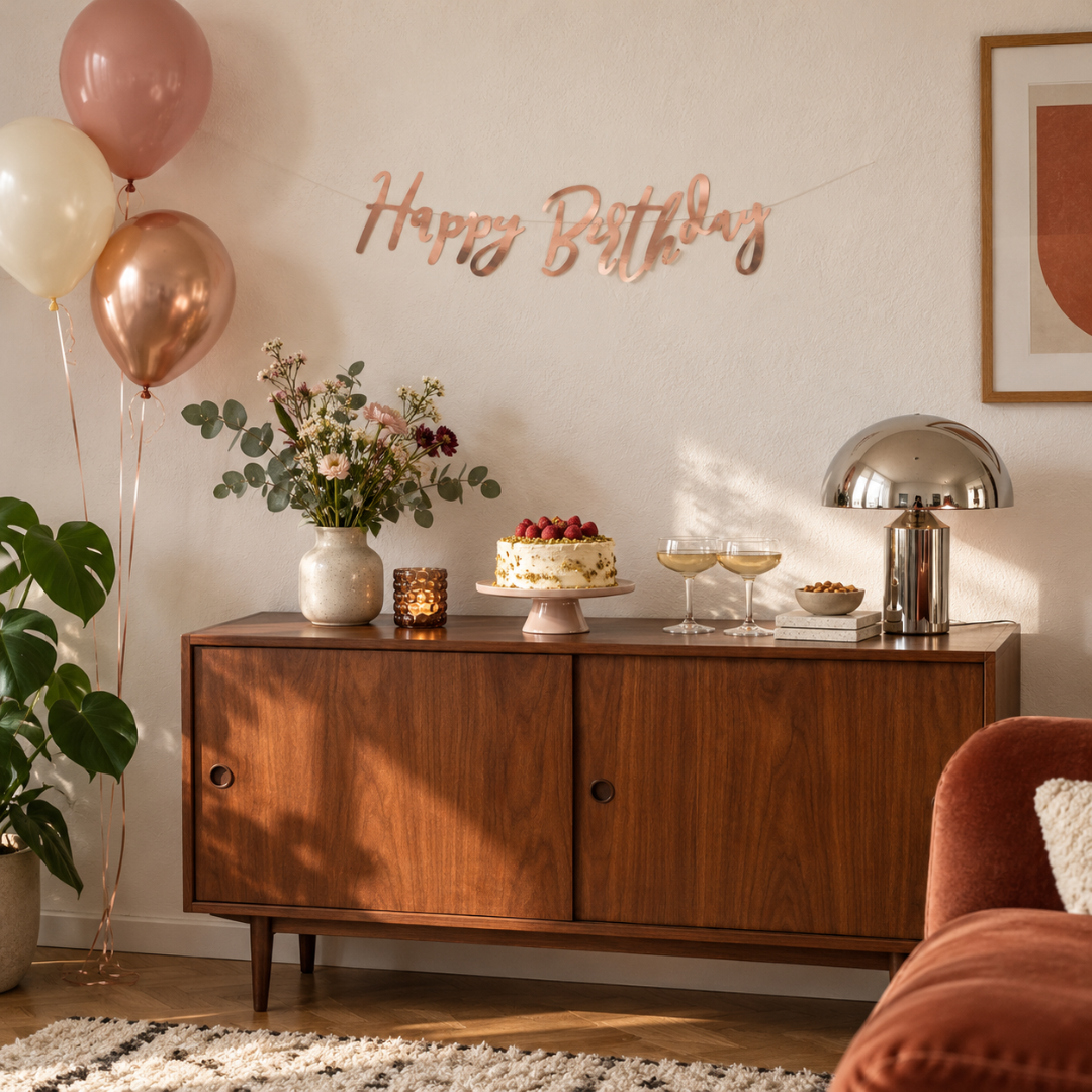 Banner Happy Birthday Roségold 16,5 x 62 cm