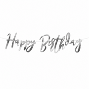 Banner Happy Birthday Silber 16,5 x 62 cm