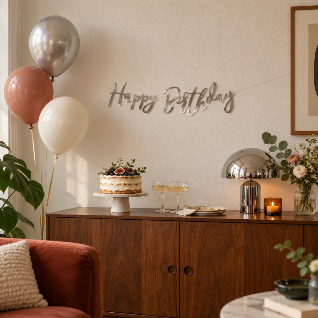 Banner Happy Birthday Silber 16,5 x 62 cm