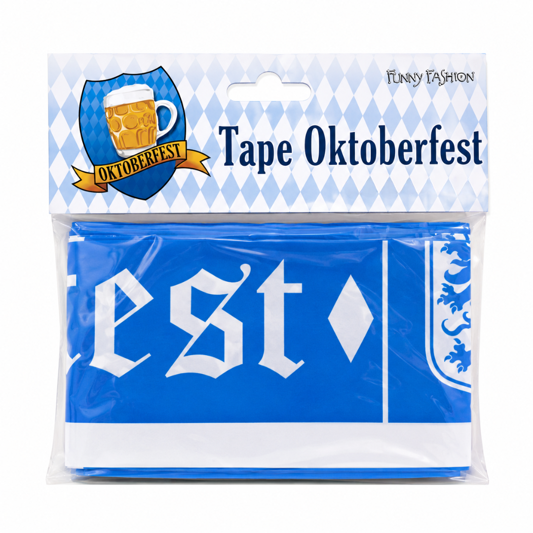 Deko Absperrband Oktoberfest 5 m – Blau Weiß