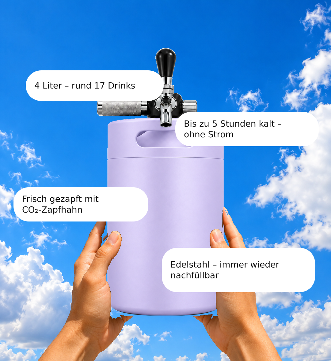 Keggo Mini Keg 4 l Lavendel – Mobile Zapfanlage für Cocktails & Spritz