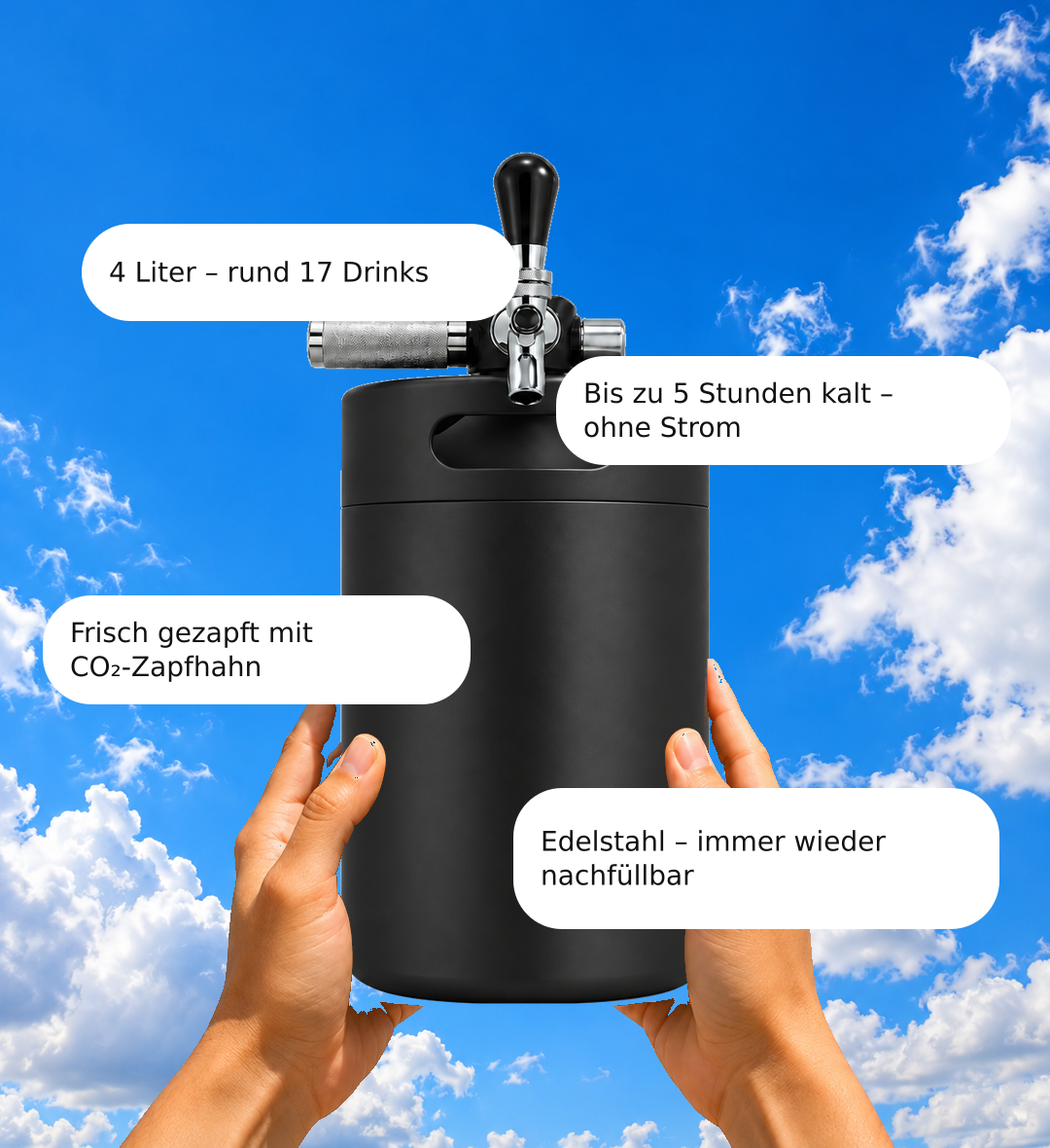 Keggo Mini Keg 4 l Schwarz – Mobile Zapfanlage für Cocktails & Spritz