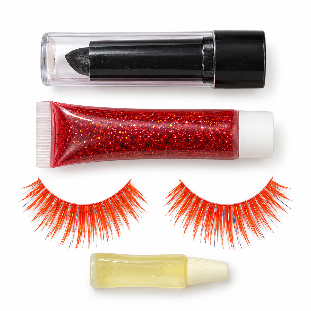 Glitter Festival Set Rot – Lippenstift, Glitzergel & Wimpern