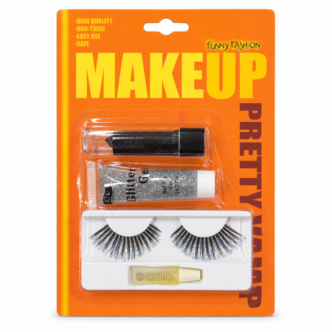 Glitter Festival Set Silber – Lippenstift, Glitzergel & Wimpern