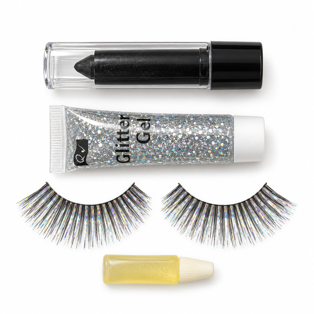 Glitter Festival Set Silber – Lippenstift, Glitzergel & Wimpern