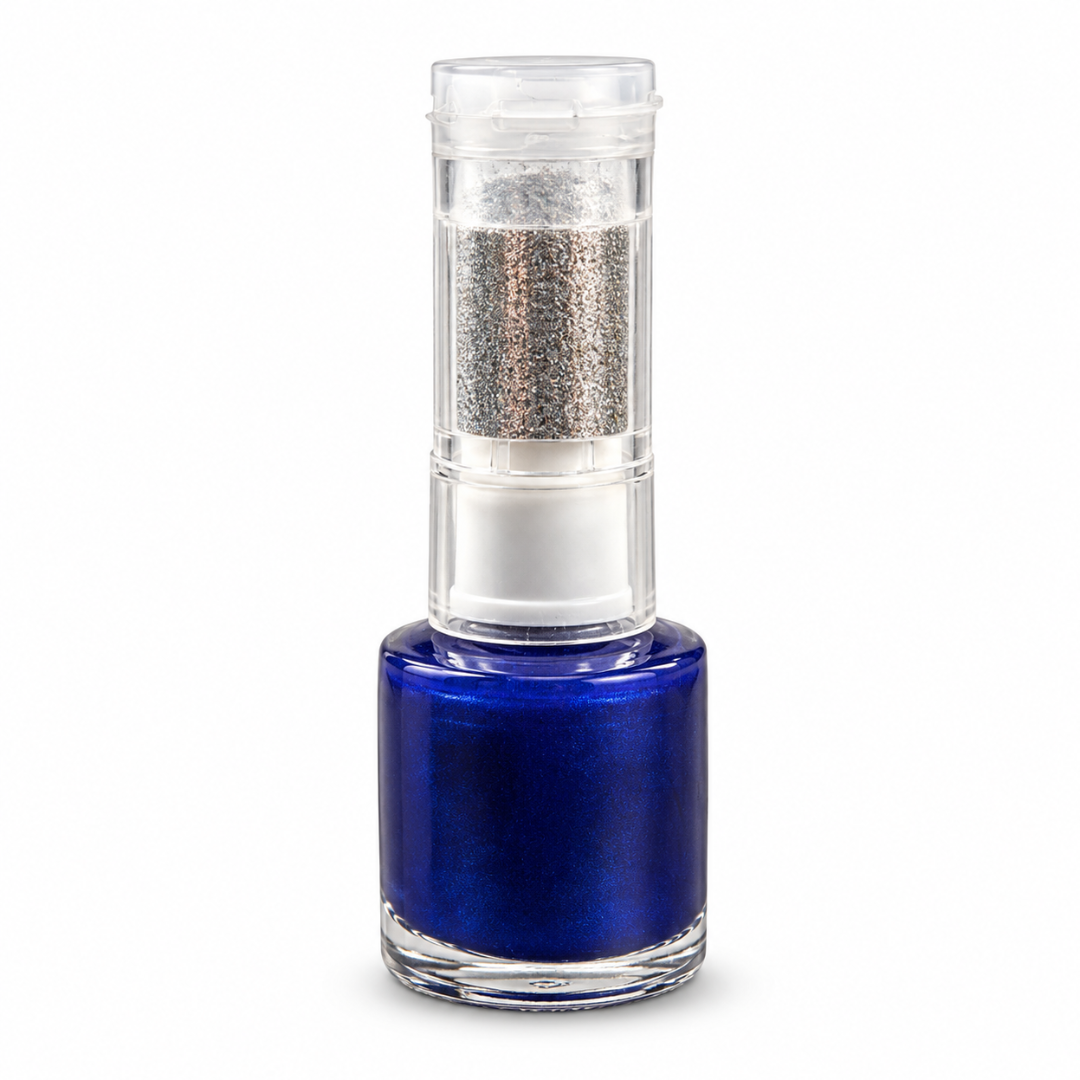 Glitzer-Nagellack Blau mit silbernem Glitzerpuder