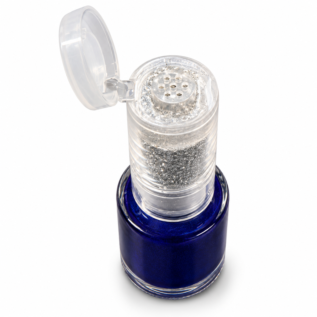 Glitzer-Nagellack Blau mit silbernem Glitzerpuder