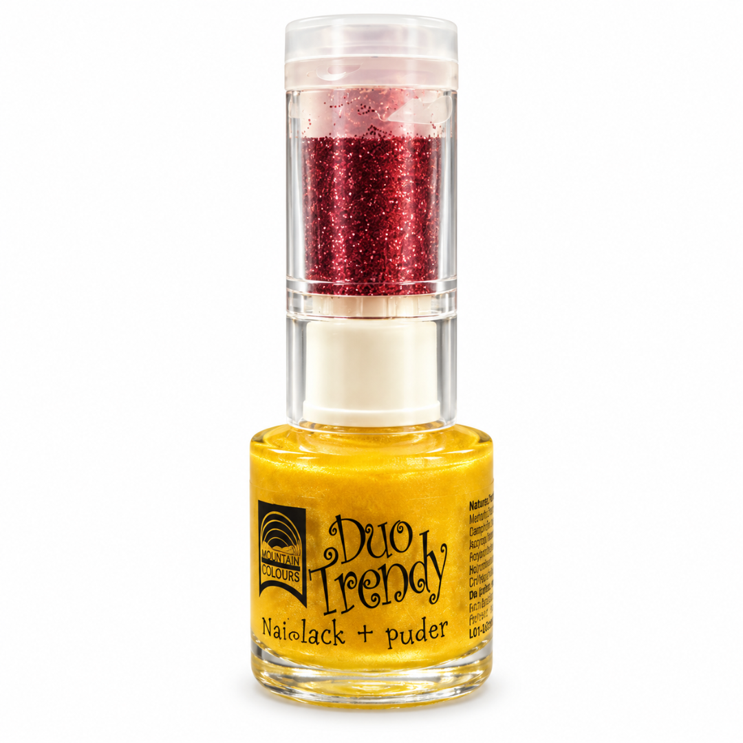 Glitzer-Nagellack Gold mit rotem Glitzerpuder