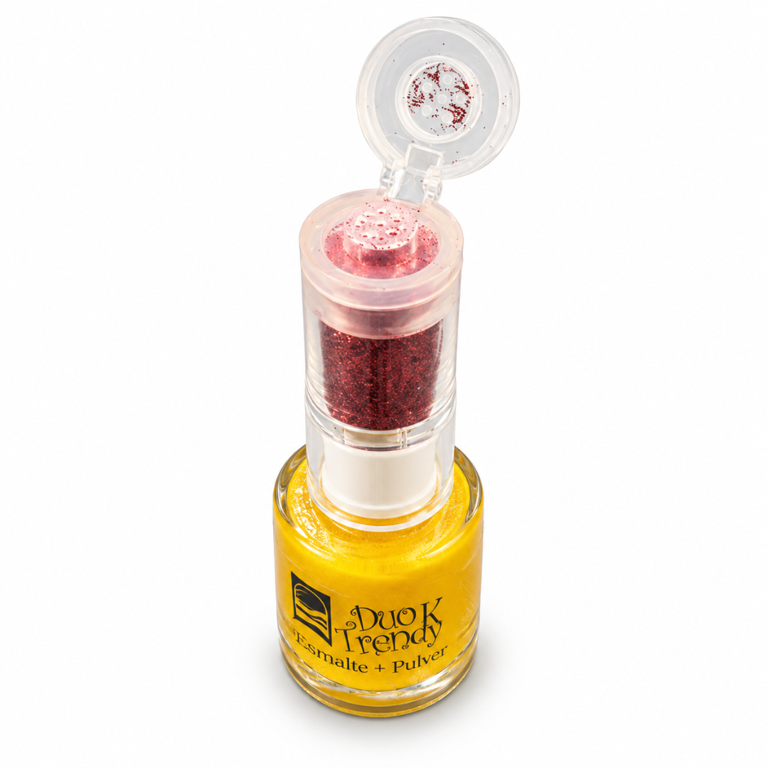 Glitzer-Nagellack Gold mit rotem Glitzerpuder