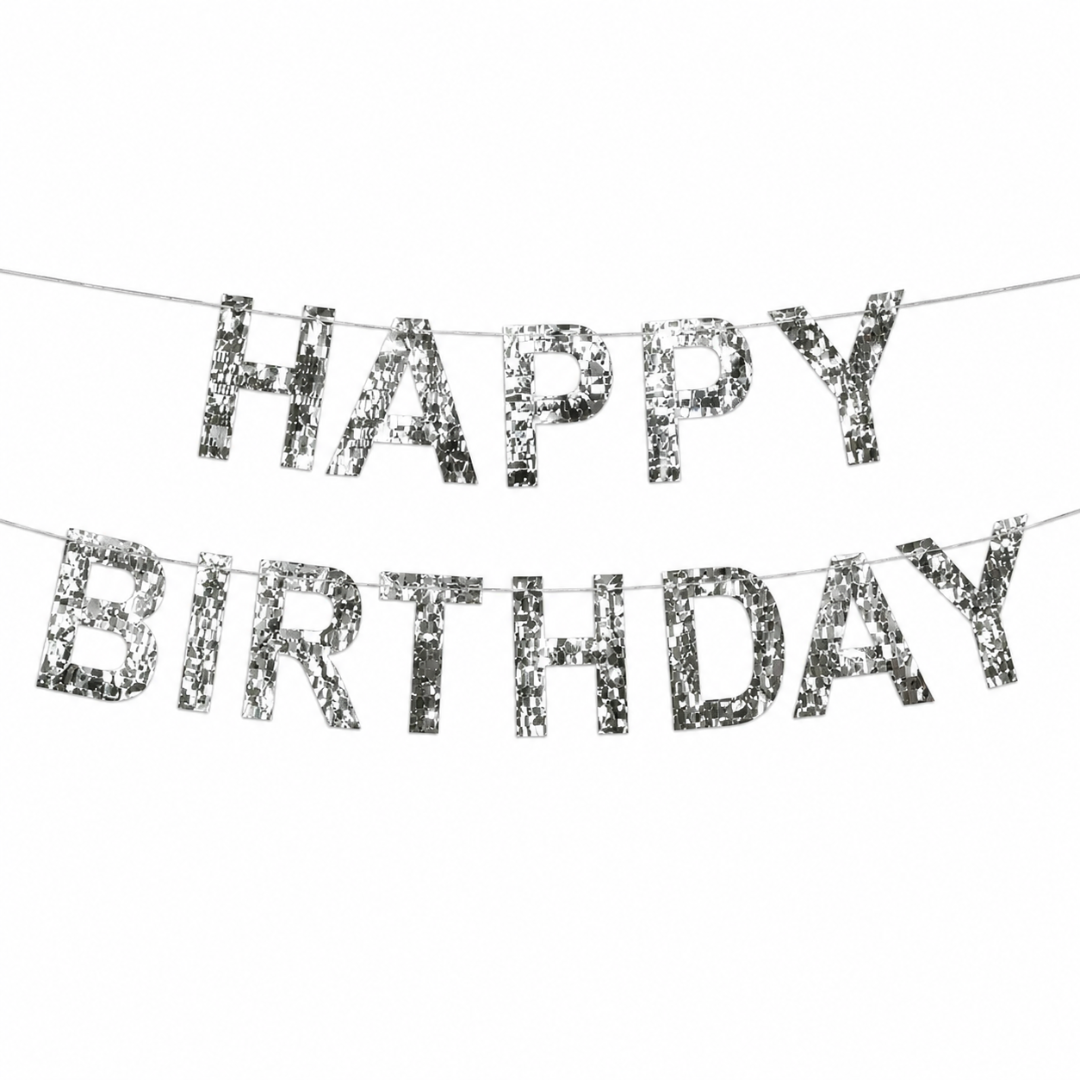 Happy Birthday Folienbanner Metallic Silber