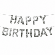 Happy Birthday Folienbanner Metallic Silber