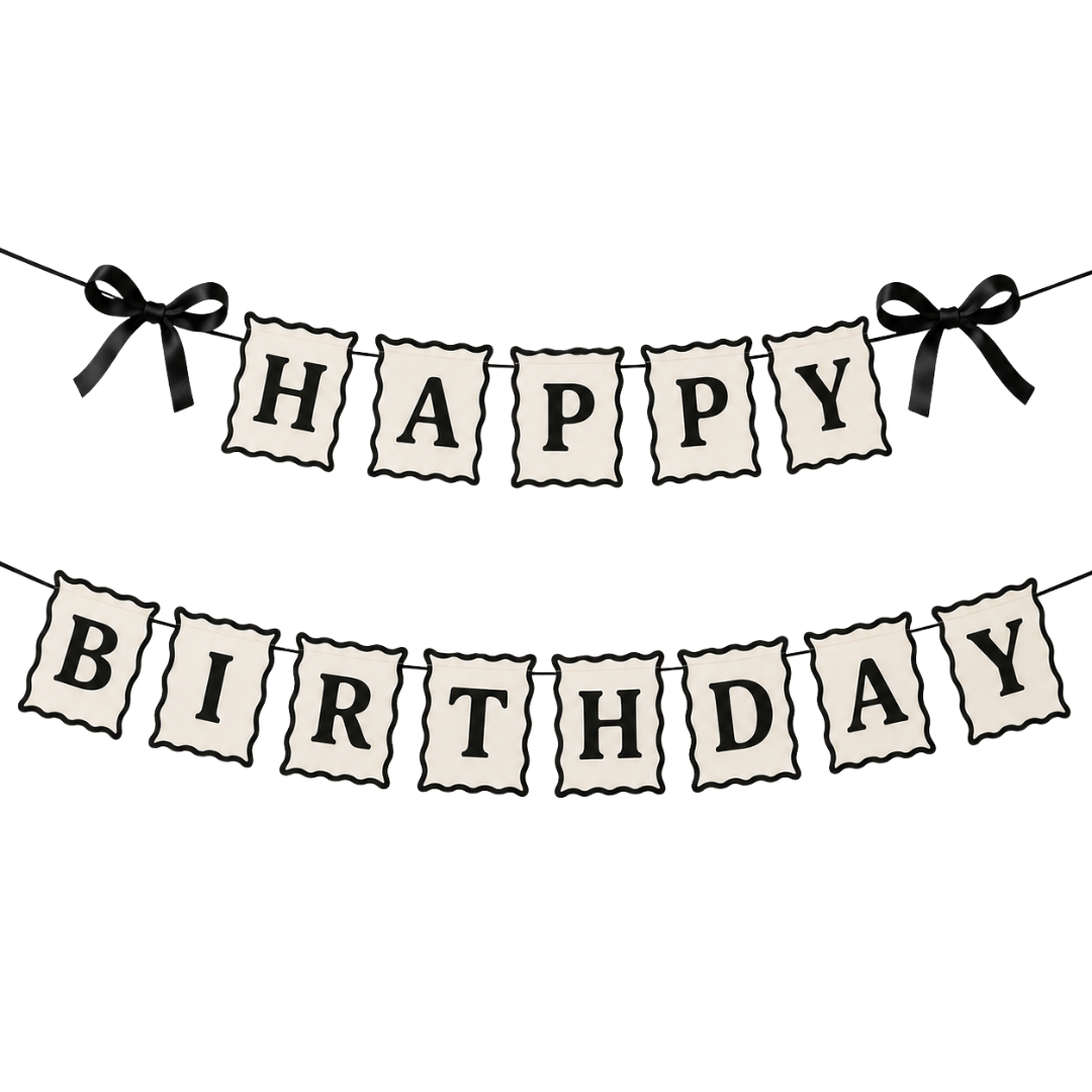 Happy Birthday Girlande Schwarz Weiß