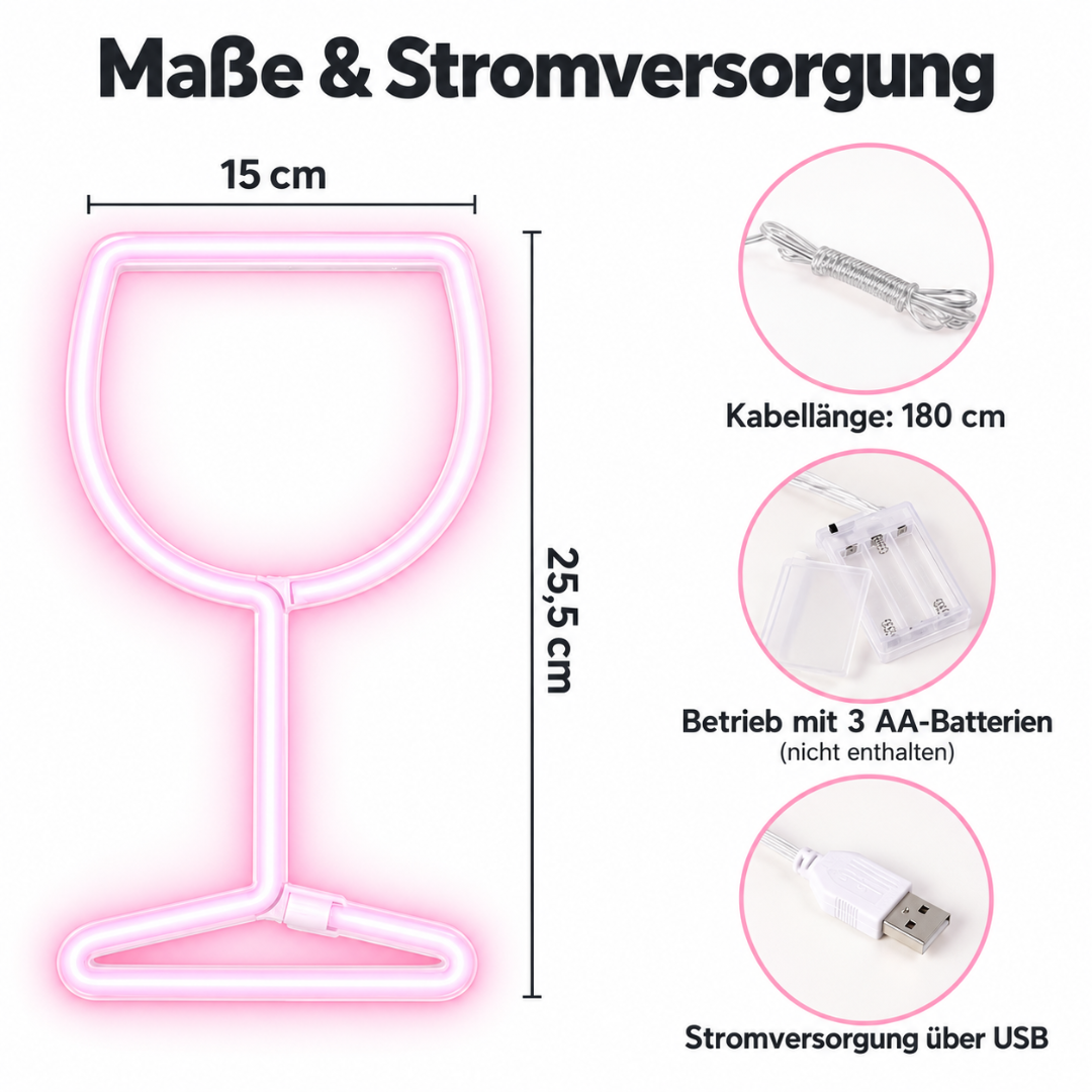 LED Neon Schild Weinglas Rosa
