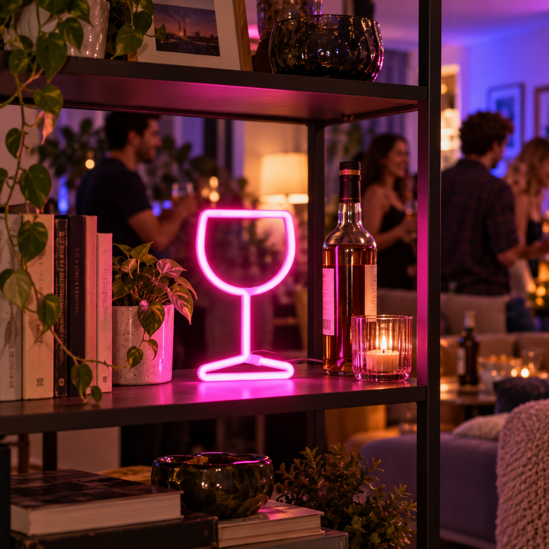 LED Neon Schild Weinglas Rosa