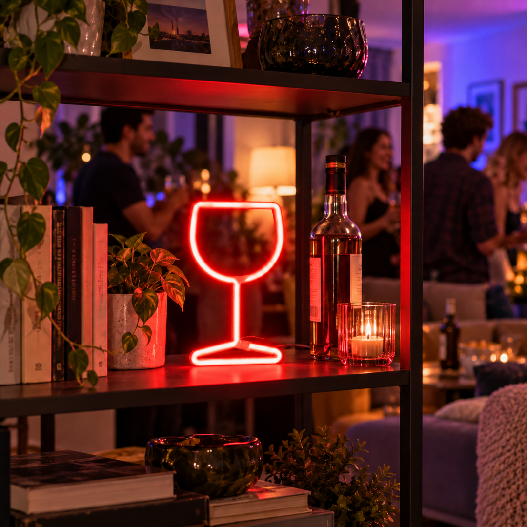 LED Neon Schild Weinglas Rot