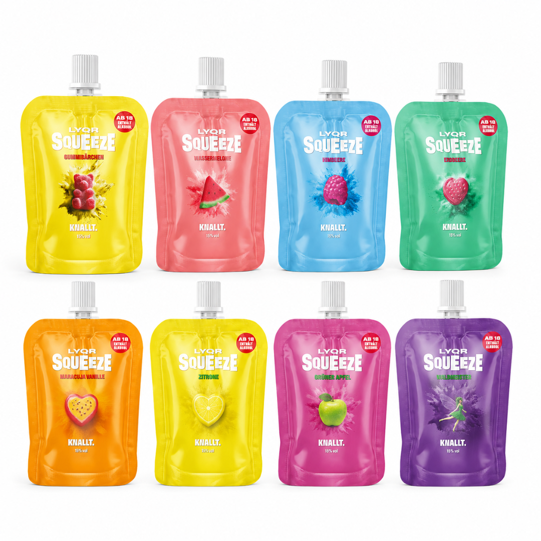 LYQR SQUEEZE Mix Set – 8 Sorten Party Shots im Quetschbeutel