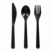 Mehrweg Besteck Set schwarz 60-teilig Messer Gabel Löffel