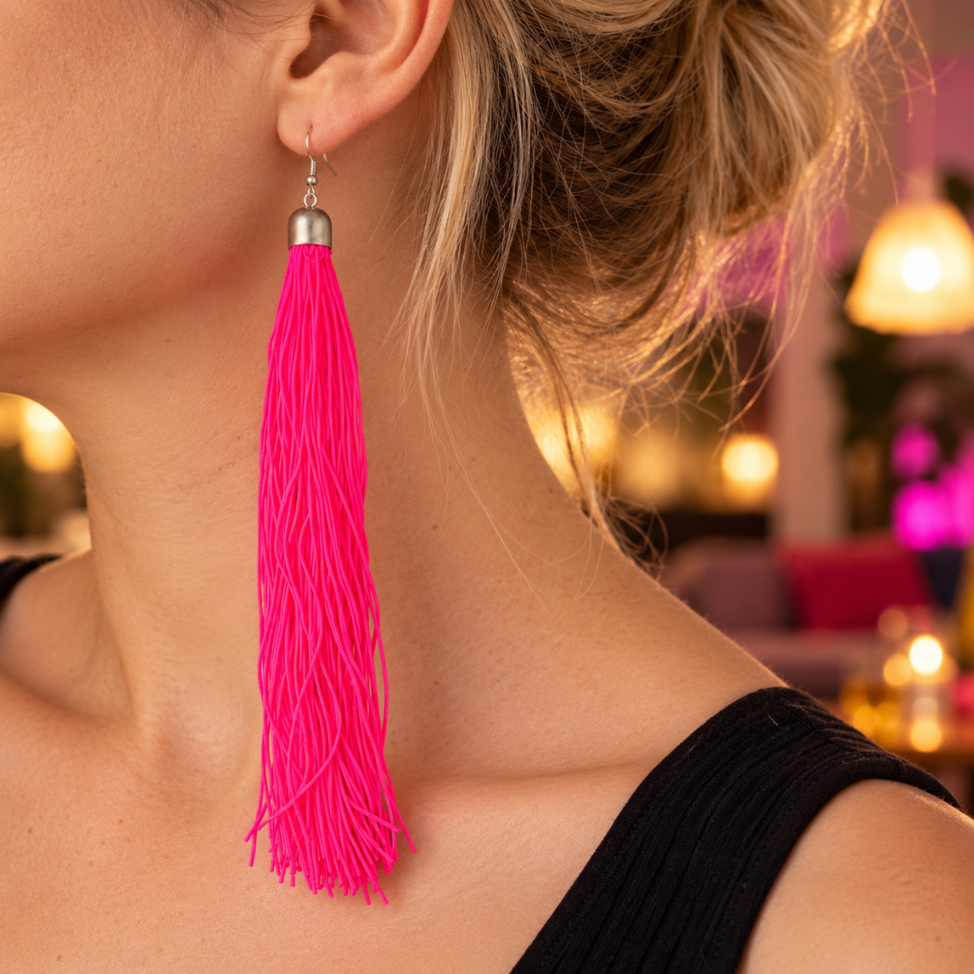 Neon Quasten Ohrringe Pink