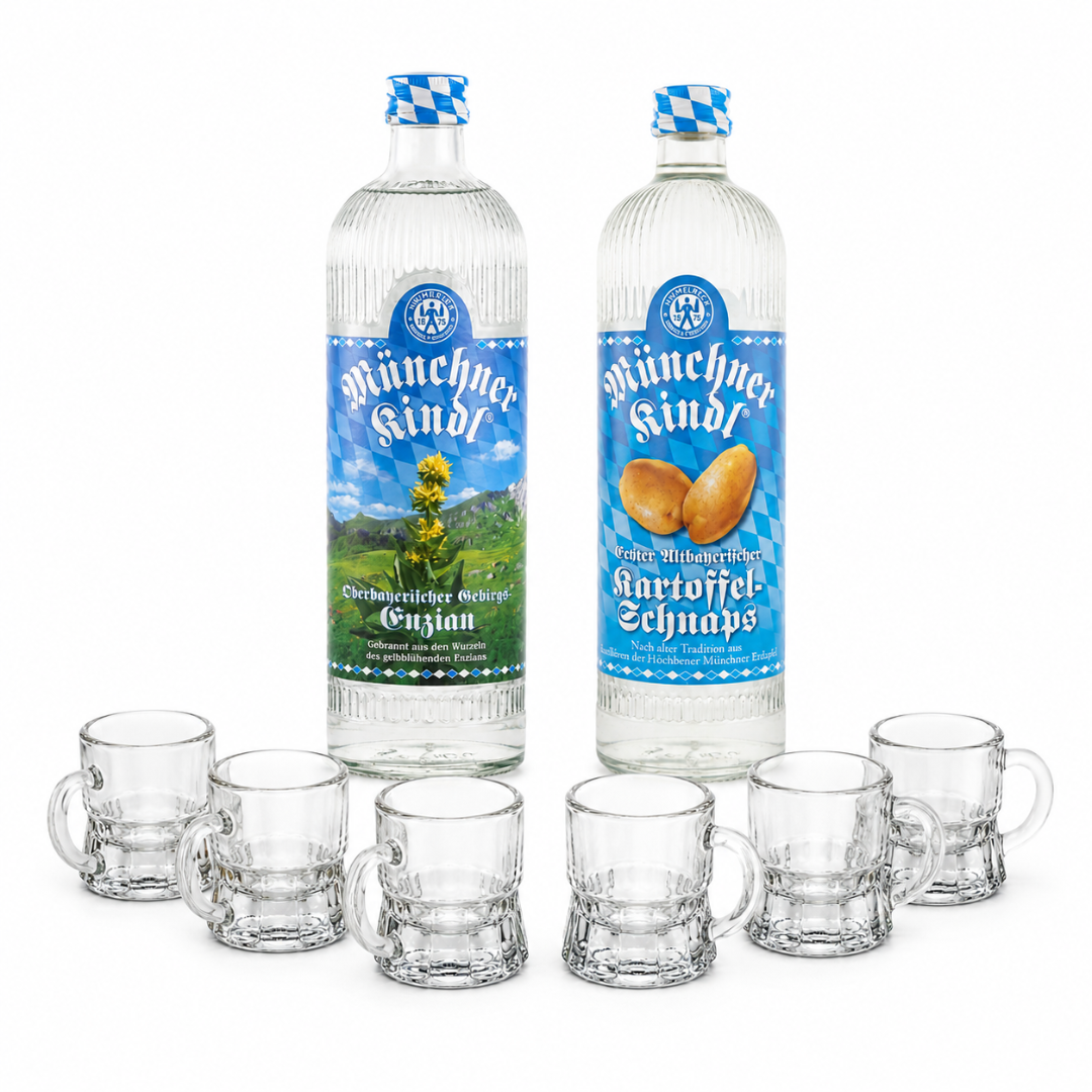 Oktoberfest Shot Paket mit 2 Schnäpsen & 6 Shotgläsern