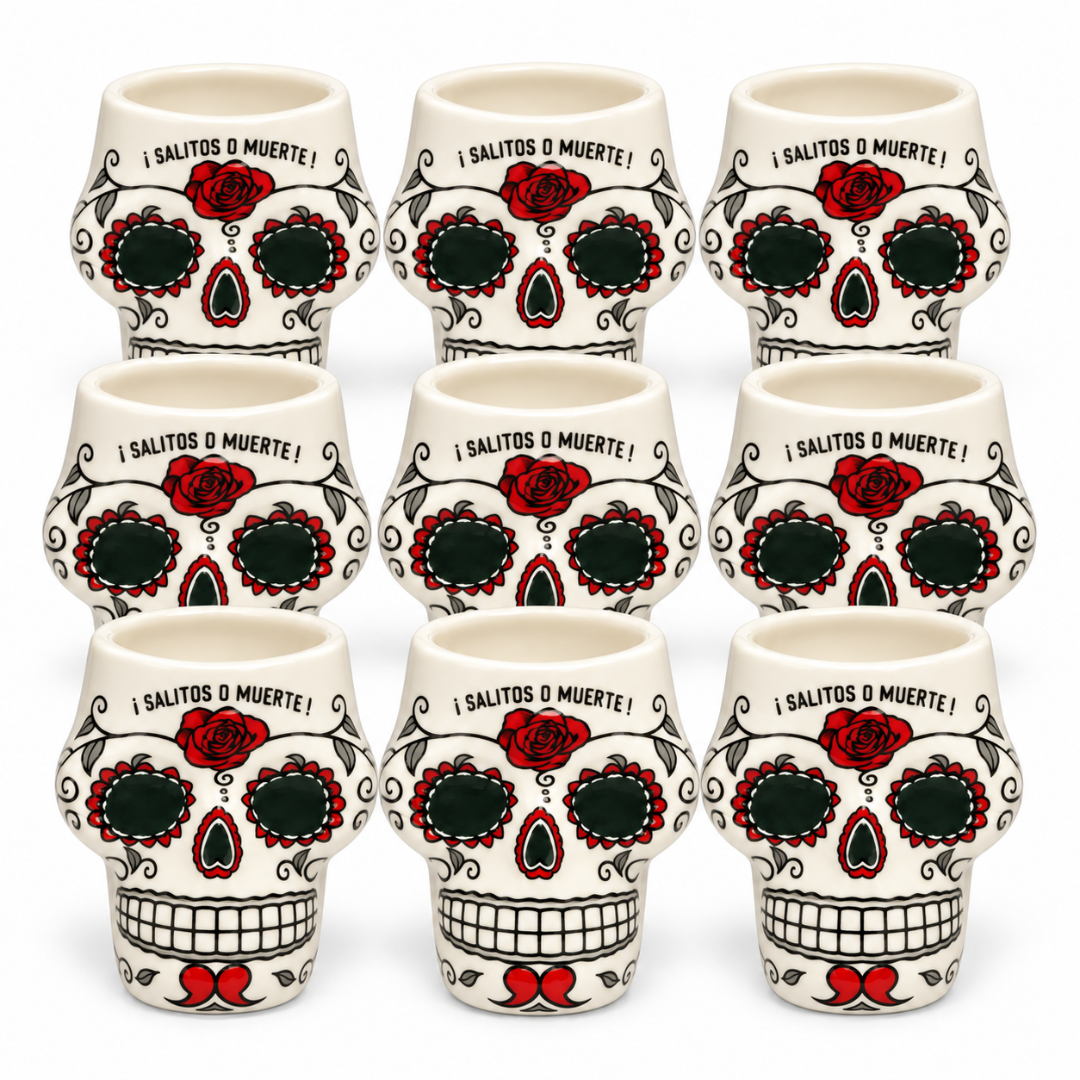 Original SALITOS Tequila Skull Shot Cups Keramik 9 Stück