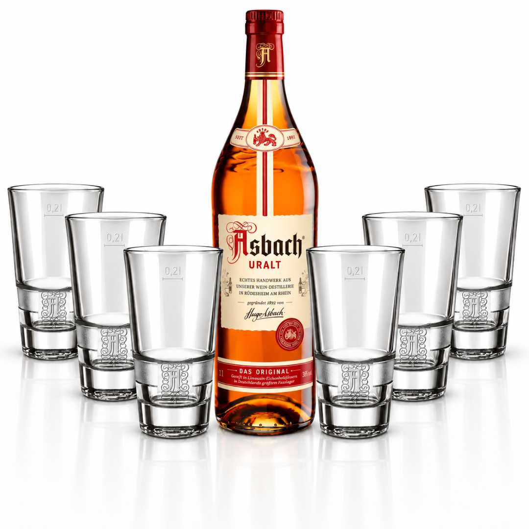 Asbach Uralt 0,7 l mit Original Longdrinkgläsern 6 Stück