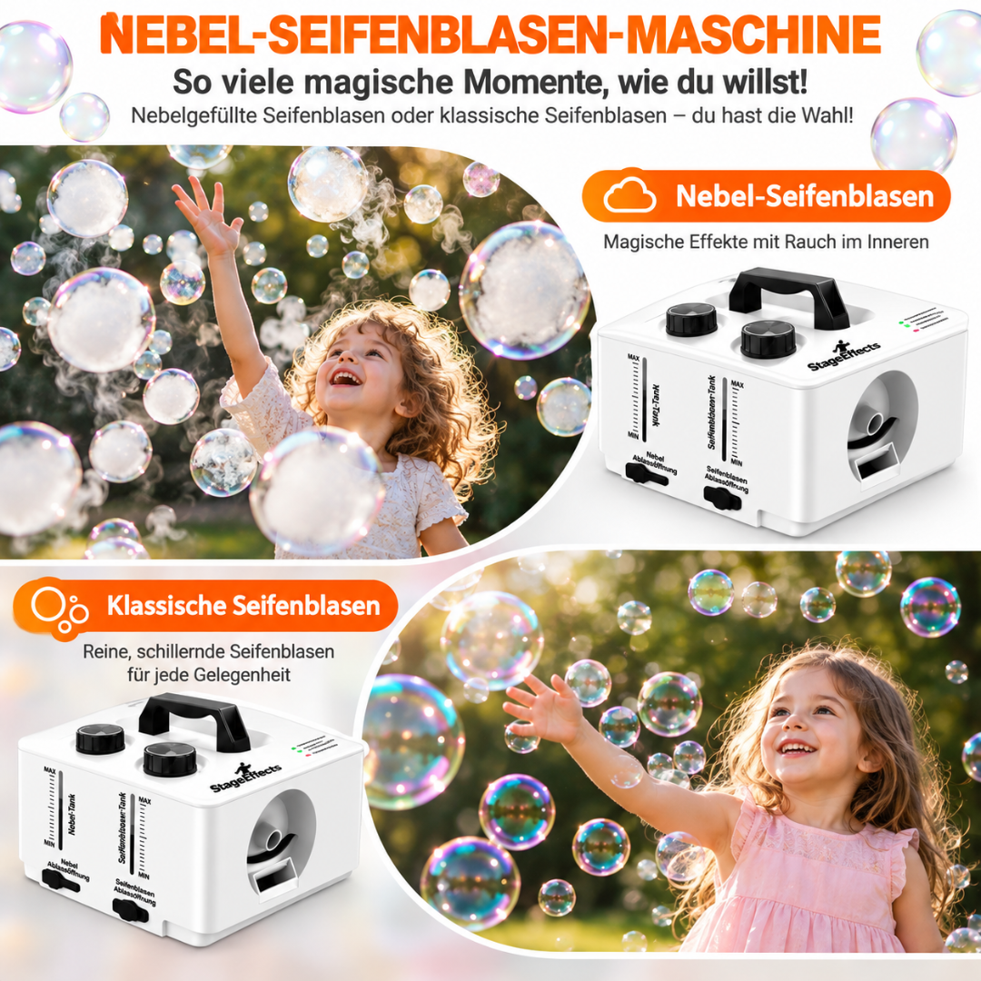Rauchblasenmaschine 2-in-1 Nebel & Seifenblasen