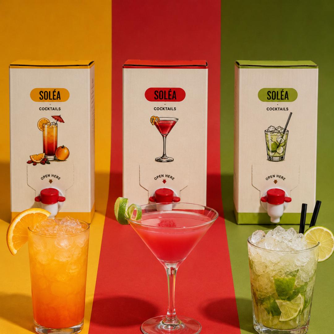 Soléa Cocktail Set – 3 x 1,5 l mit Zapfhahn