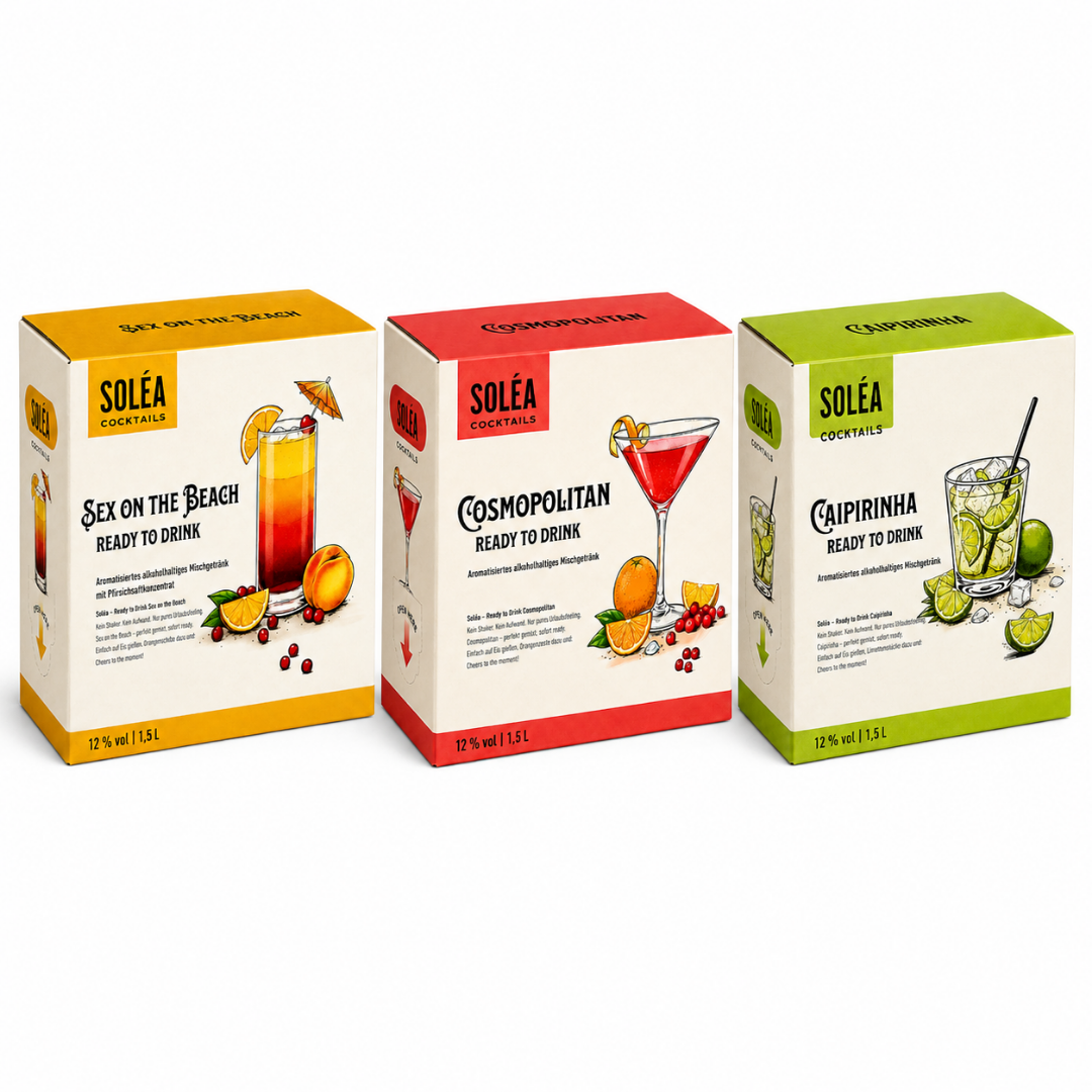Soléa Cocktail Set – 3 x 1,5 l mit Zapfhahn