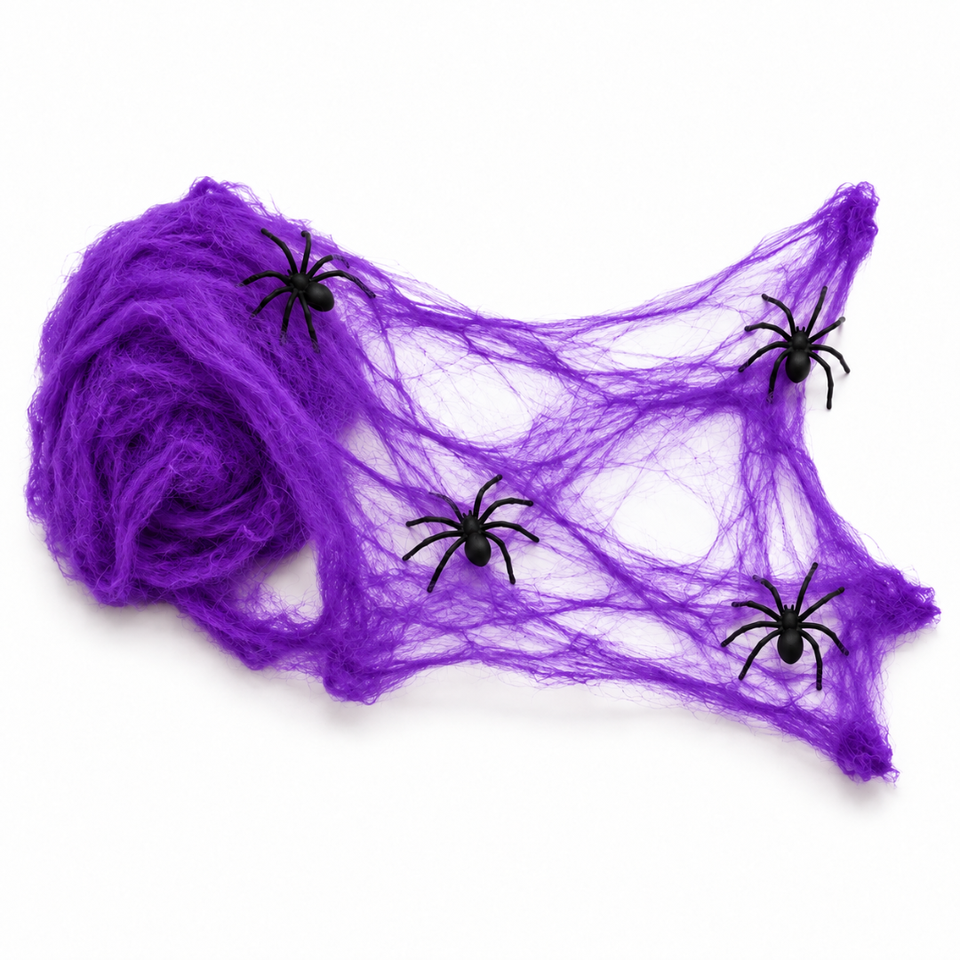 Spinnennetz Deko Lila mit schwarzen Spinnen 20 g
