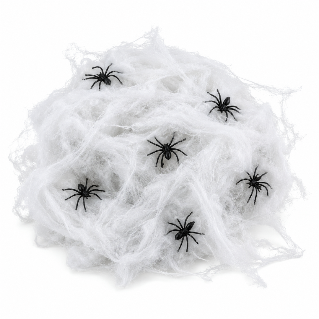 Spinnennetz Deko Weiß mit Spinnen 100 g