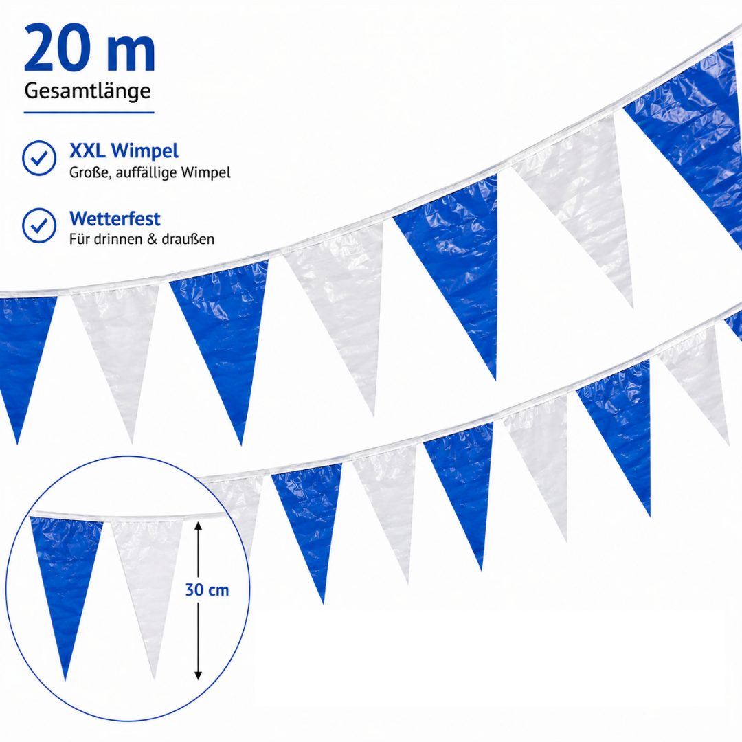 Wimpelkette 20 m Wetterfest Blau-Weiß