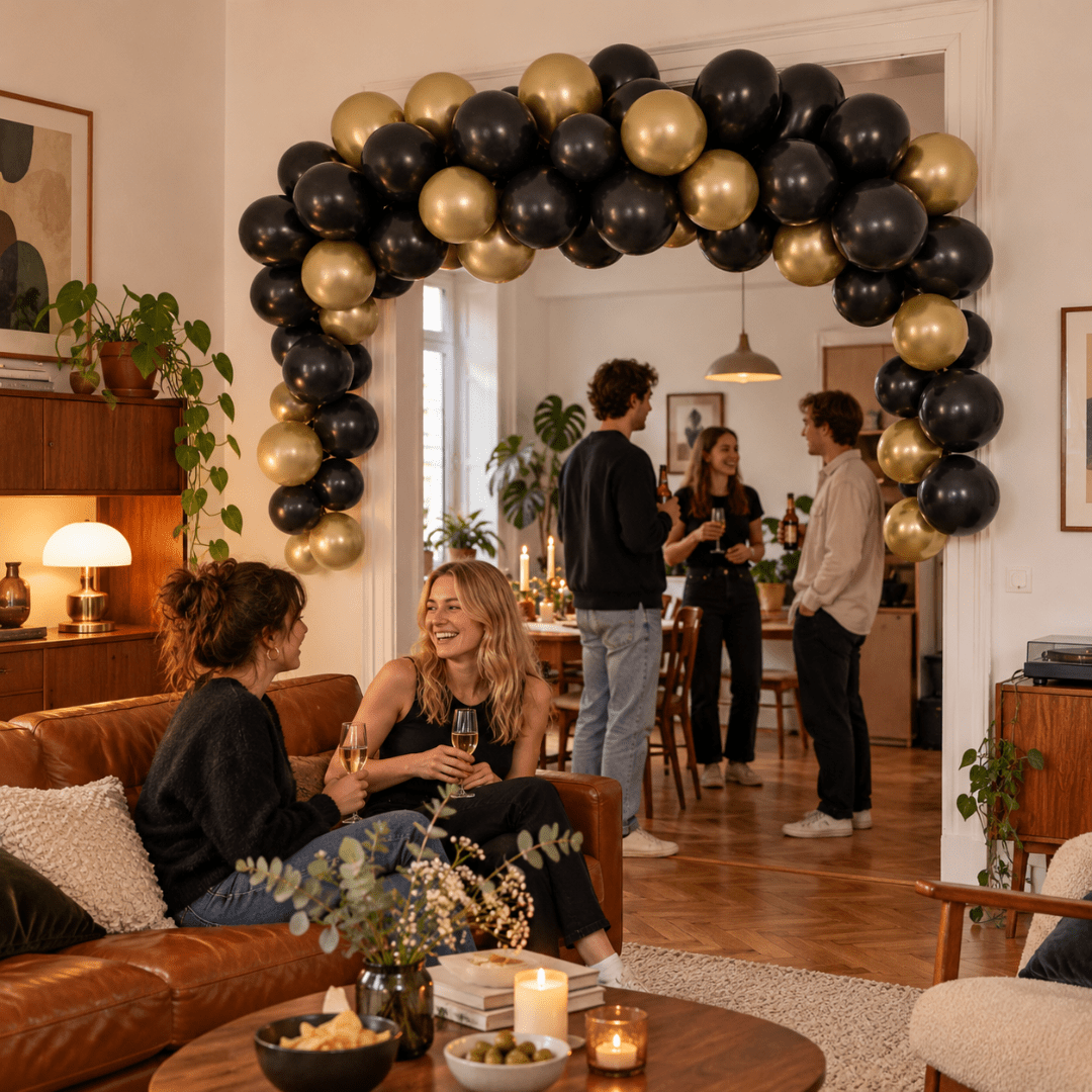 Ballongirlande Schwarz-Gold 200 cm, 60 Ballons - TwentyFourParty