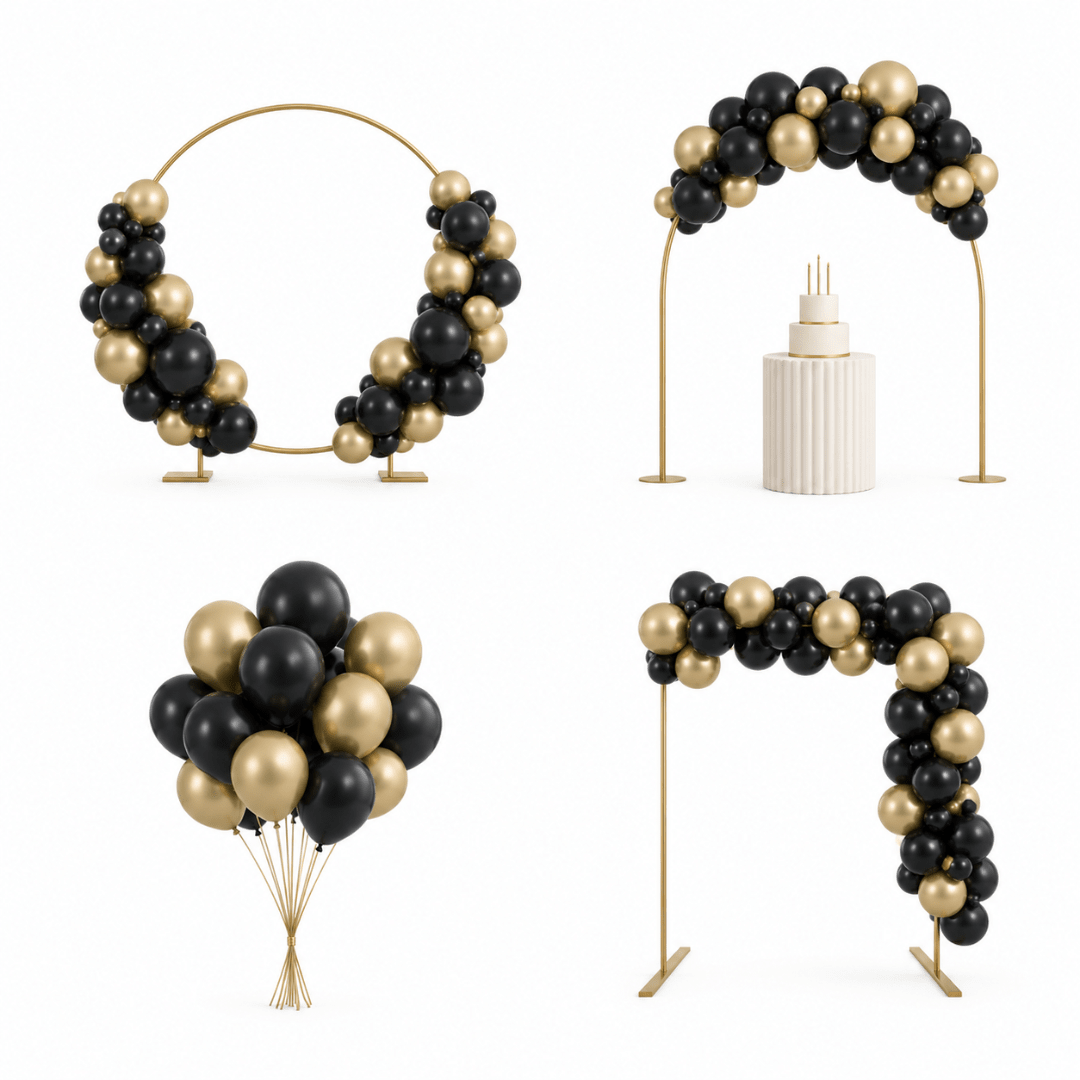 Ballongirlande Schwarz-Gold 200 cm, 60 Ballons - TwentyFourParty