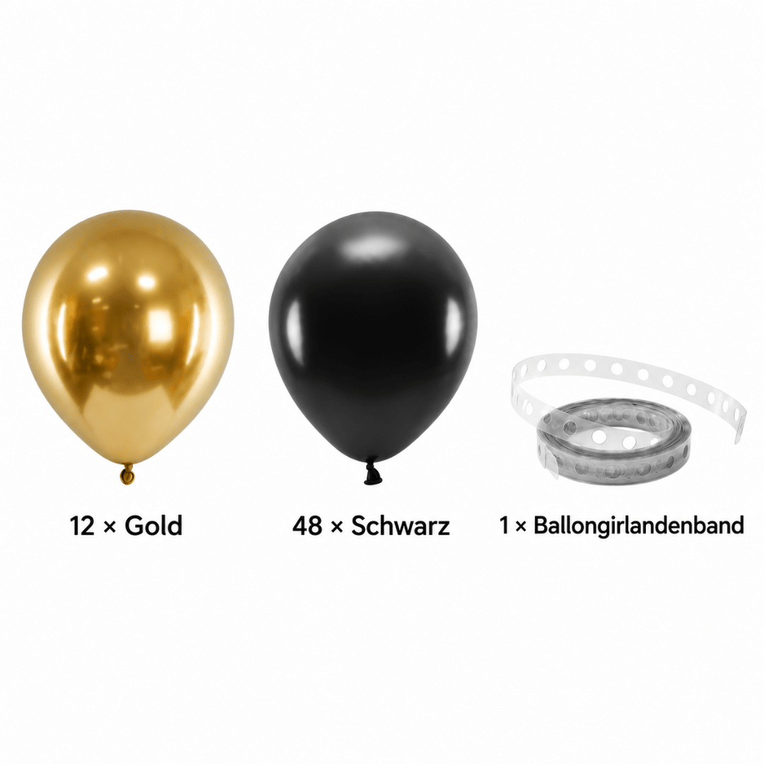 Ballongirlande Schwarz-Gold 200 cm, 60 Ballons - TwentyFourParty