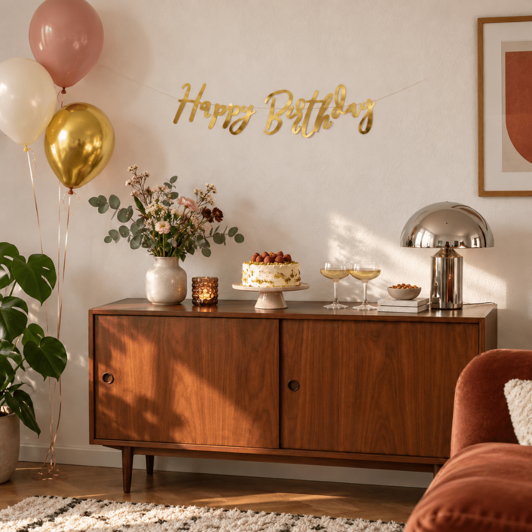 Banner Happy Birthday Gold 16,5 x 62 cm - TwentyFourParty
