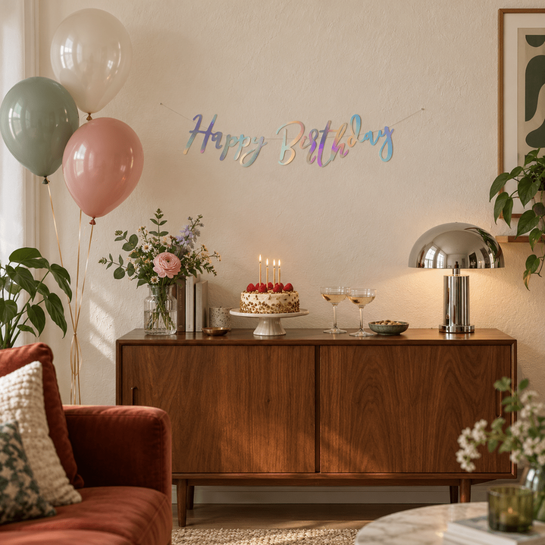 Banner Happy Birthday Irisierend 16,5 x 62 cm - TwentyFourParty