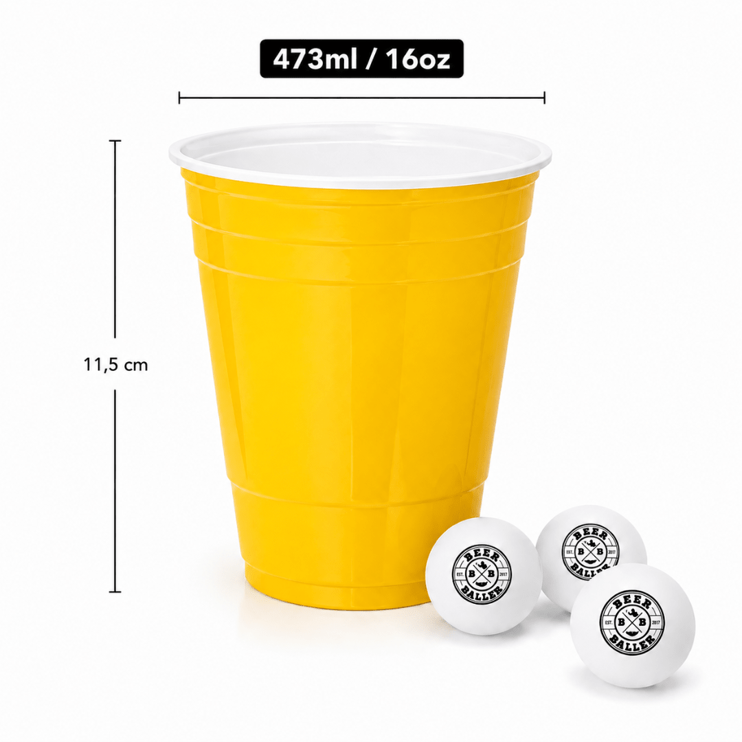 Beer Pong Becher Set Gelb (25x inkl. 3 Bällen) - TwentyFourParty