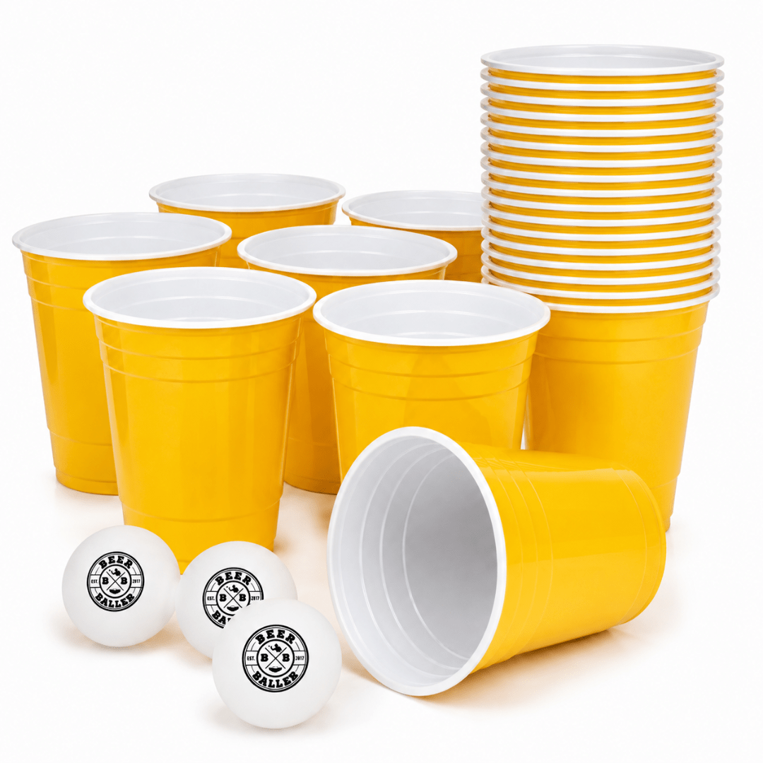 Beer Pong Becher Set Gelb (25x inkl. 3 Bällen) - TwentyFourParty