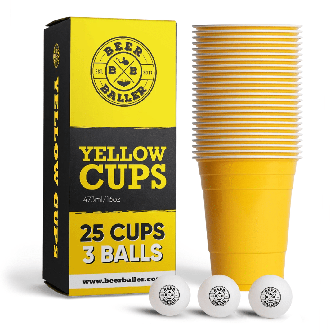 Beer Pong Becher Set Gelb (25x inkl. 3 Bällen) - TwentyFourParty
