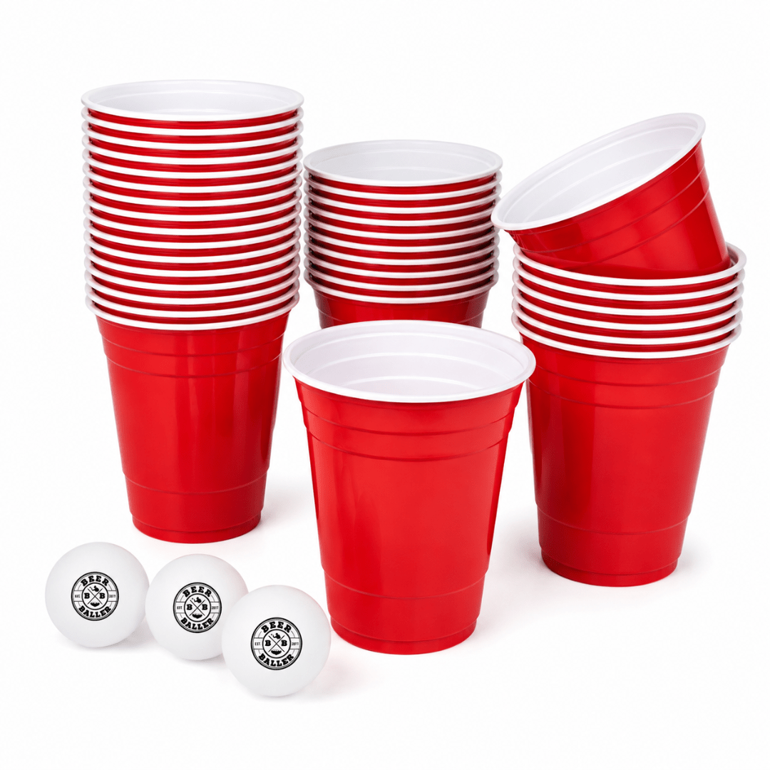 Beer Pong Becher Set Rot (25x inkl. 3 Bällen) - TwentyFourParty